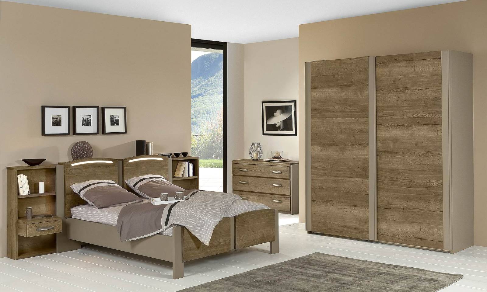 CHAMBRE MELANGE DE LAQUE ET DE CHÊNES AVEC ECLAIRAGE LED