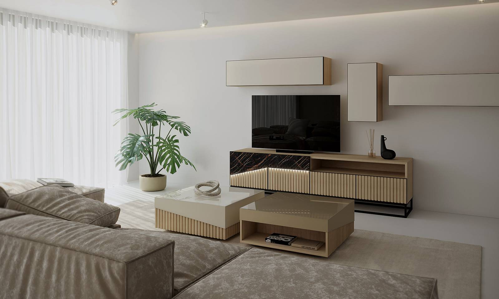 Table basse et meuble tv modèle biais