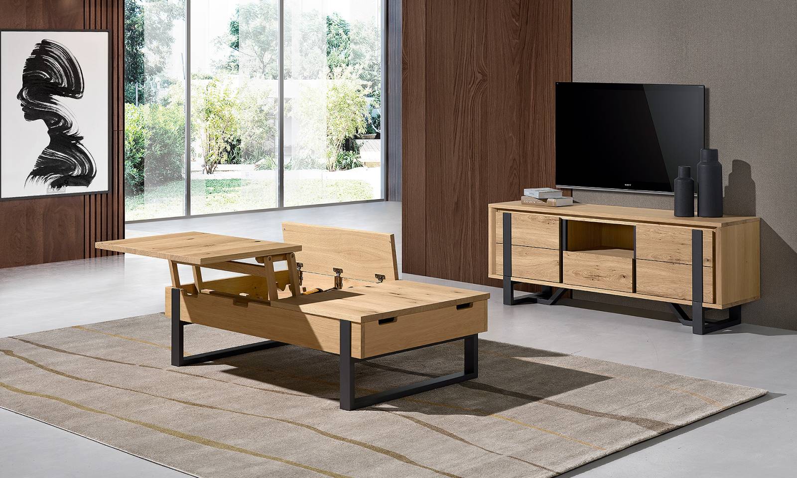 Table basse et meuble tv en chêne massif