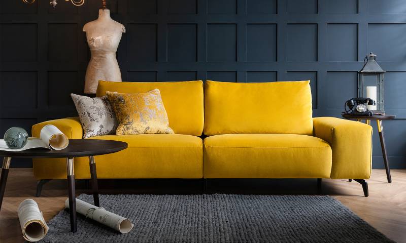 CANAPÉ 3 PLACES FIXE JAUNE - CARLINA