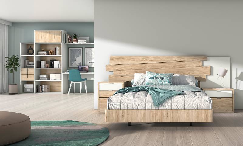 Tête de de lit en bois avec poignées métalliques aluminium